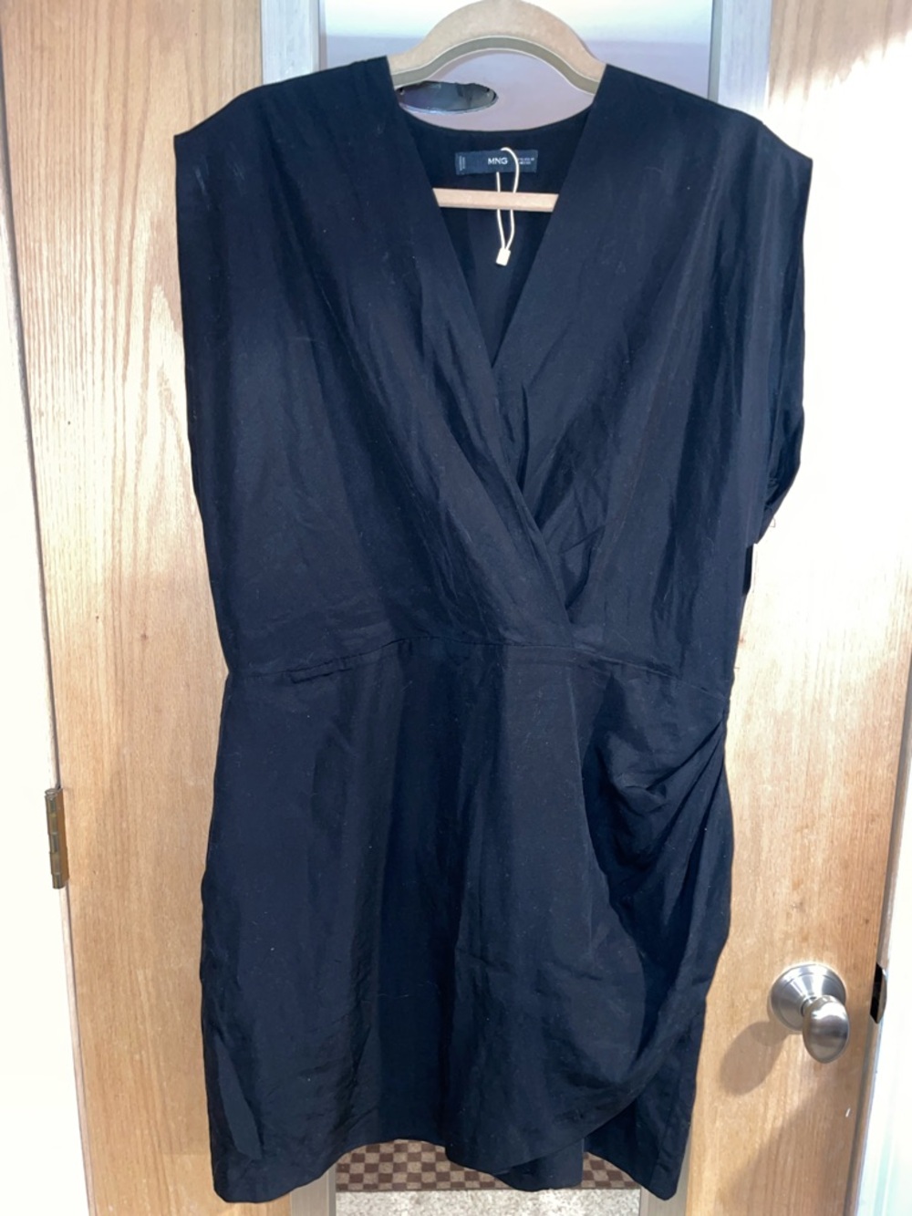 Black Wrap-Front Sleeveless Dress